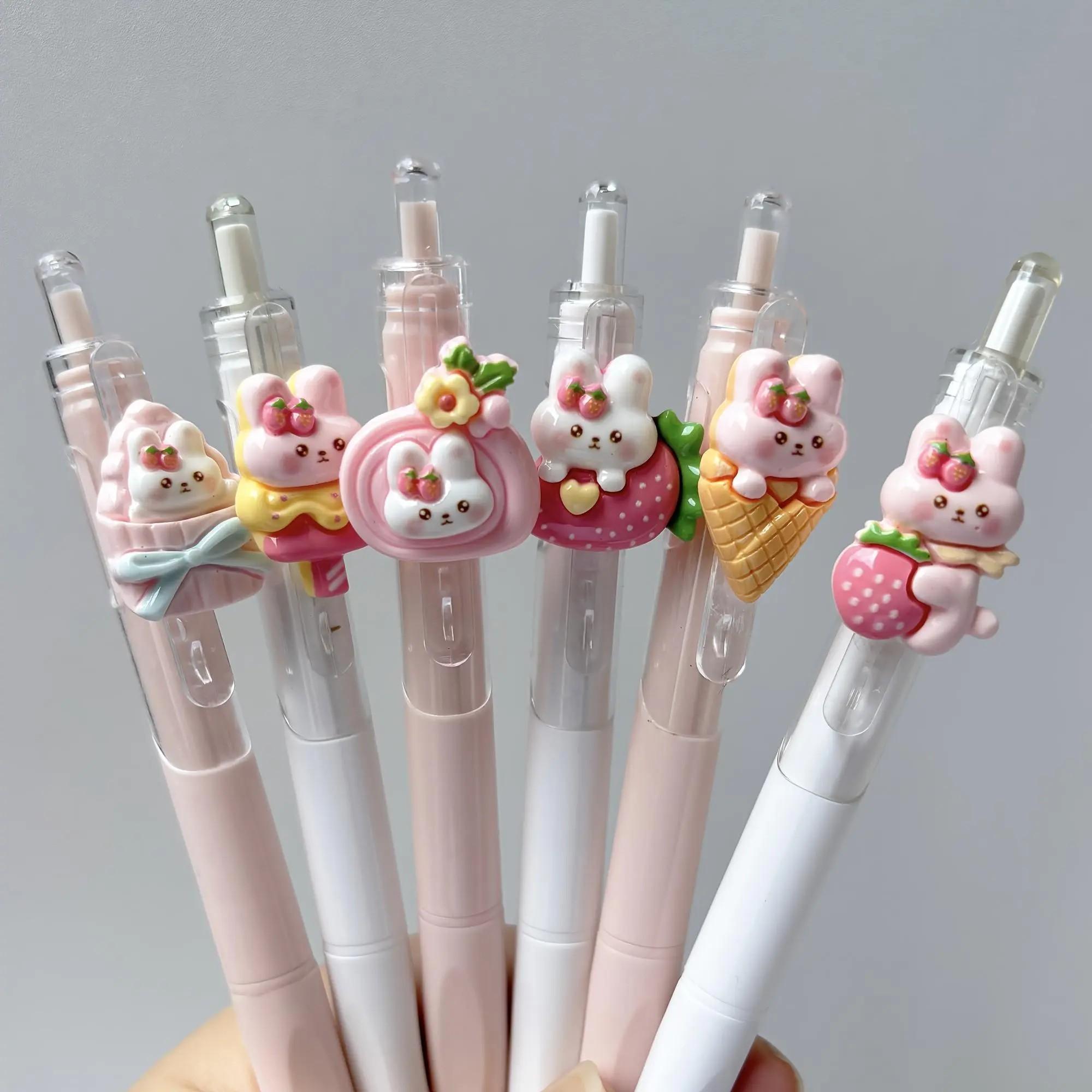 Cute Rabbit Theme Multifunctional Ballpoint Pens, Ink, Click Design, Smooth Writing, Durable Plastic Body, 0.5mm Fine Tip, Random Style