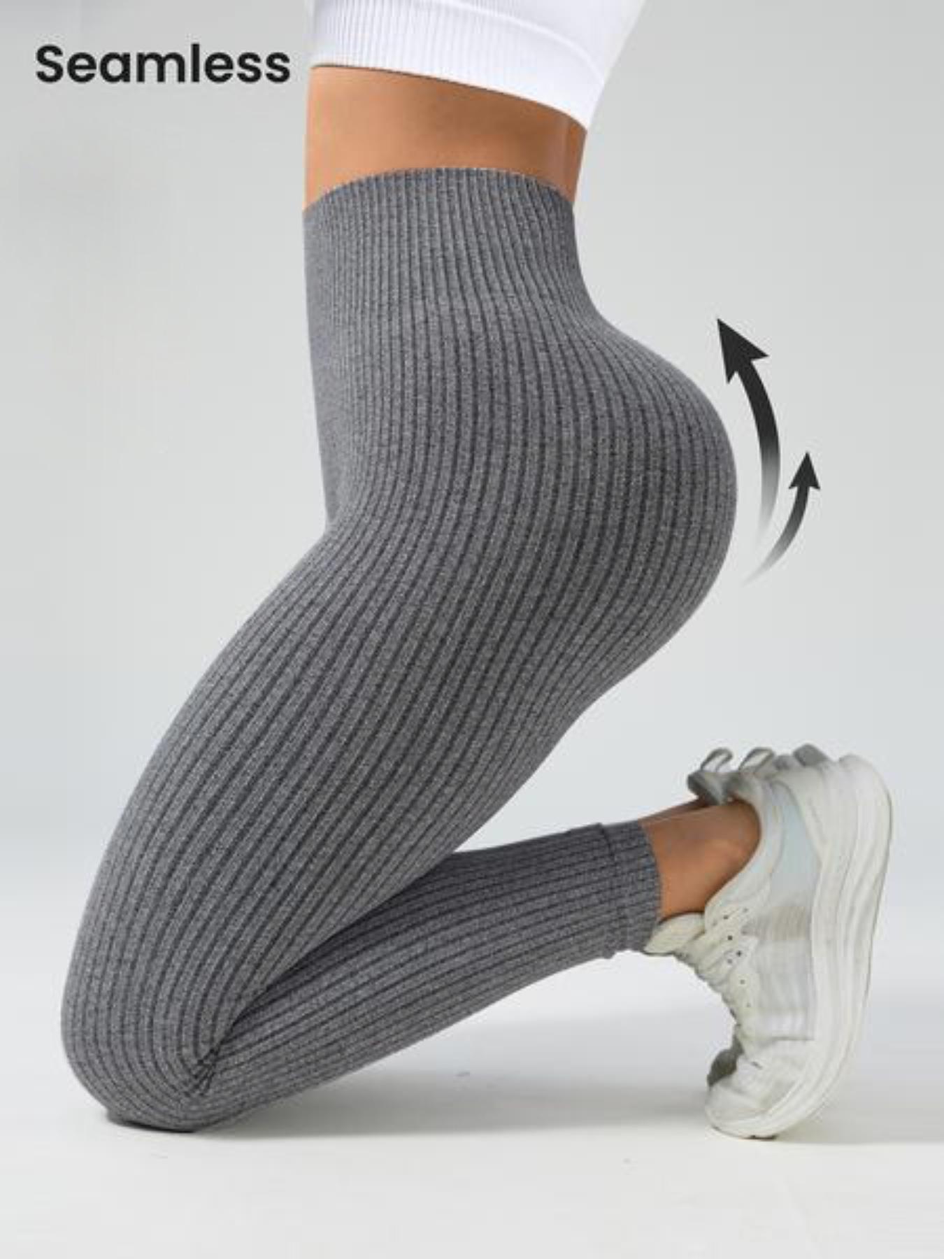 3pcs Women's Seamless Soft Athletic Stretchable Yoga Pants, High Waisted Ribbed Fitness Leggings, Perfect for Running, Cycling, and Gym Use, Comfortable Sportswear