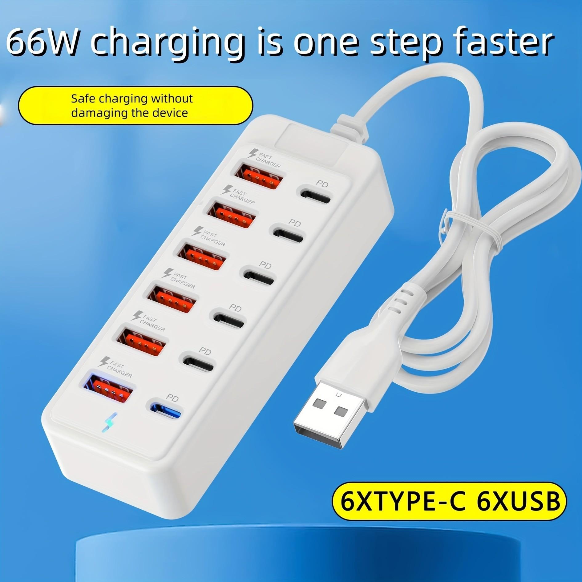 12-In-1 66w Fast Charging Station, 6 USB Ports + 6 Type-C PD Fast Charge Ports, Compatible with iPhone, Macbook, Laptop, Phone, Tablet, Game Console