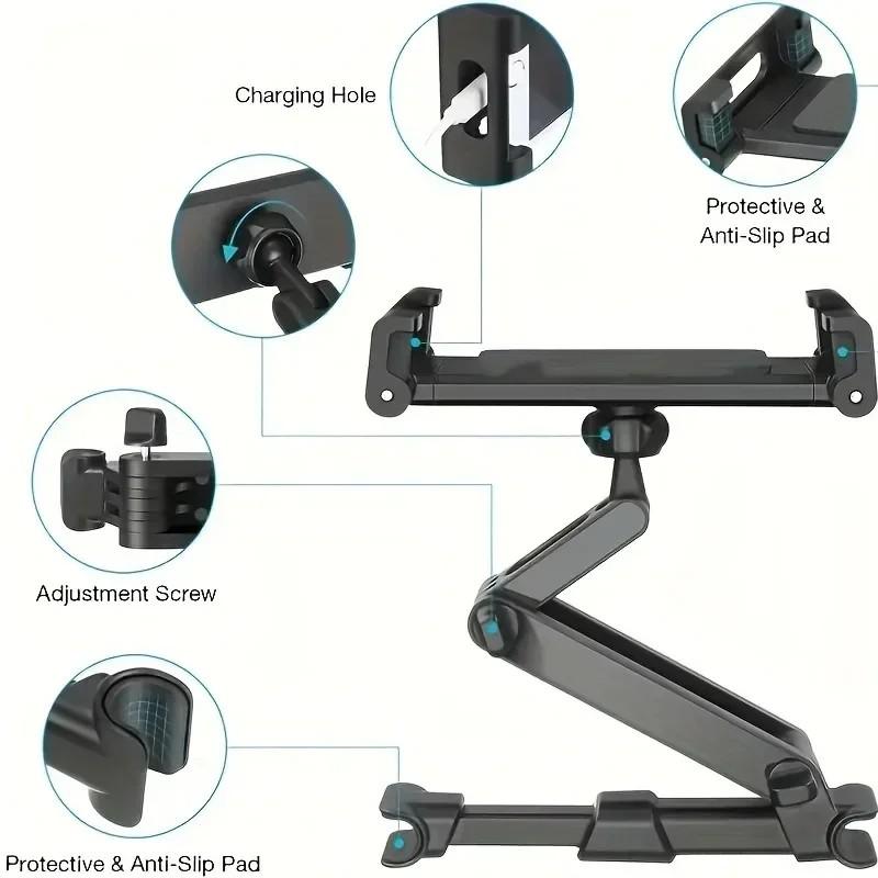 360 Degree Rotating Universal Rear Seat Mounting Bracket, Extendable for Tablets and Smartphones, Compatible with 5 to 11 Inch Gadgets