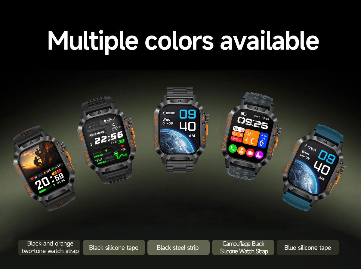 HT46 Outdoor Smart Watch Bluetooth Calling Heart Rate Sleep Blood Oxygen Monitor LED Light for Cycling Hiking Camping