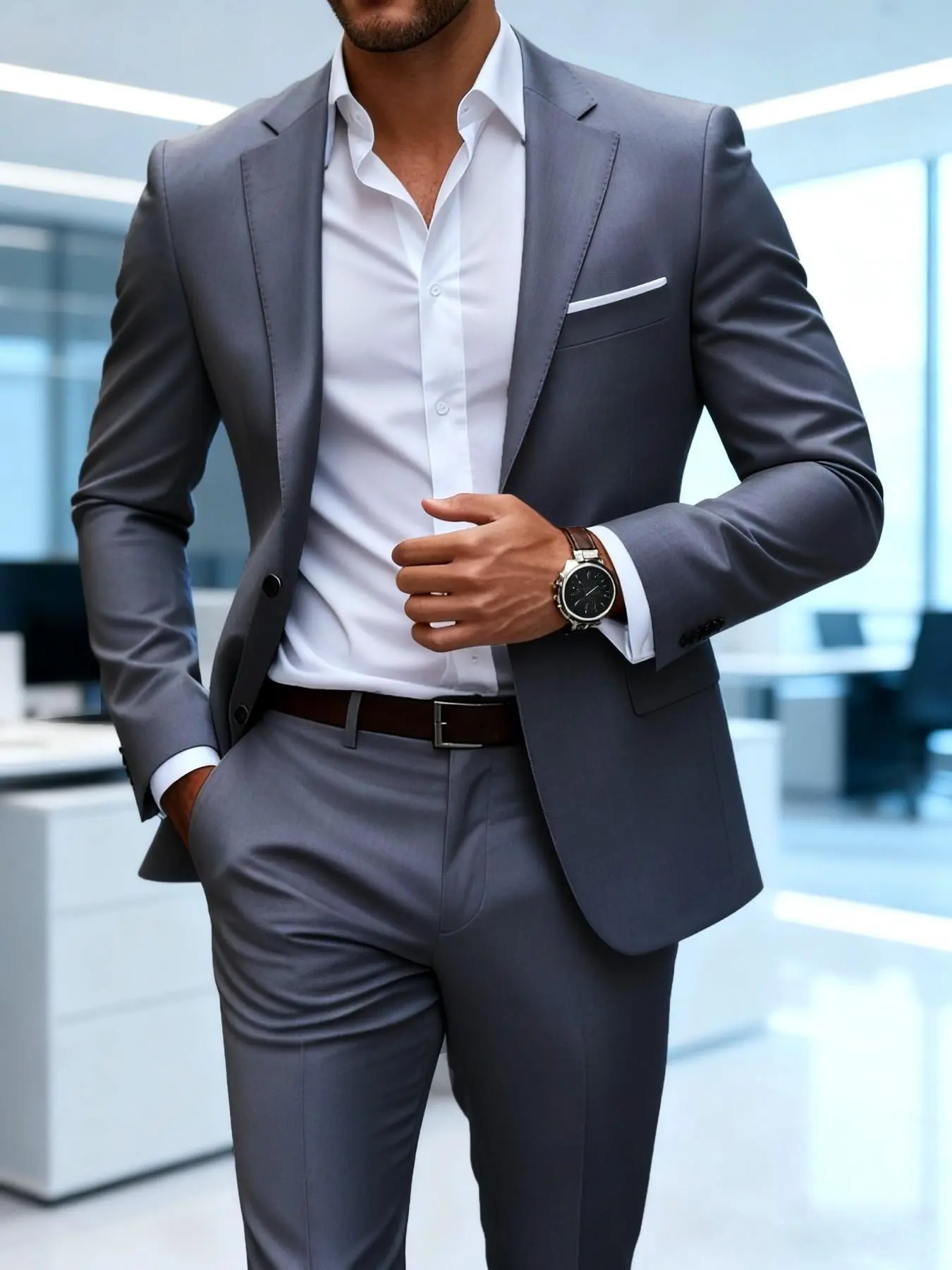 Men's Autumn Winter Business Suit Two-Piece Set, Slim-Fit Blazer and Pants, Ideal for Office, Weddings, Formal Events, Comfortable and Stylish, Formal Wear