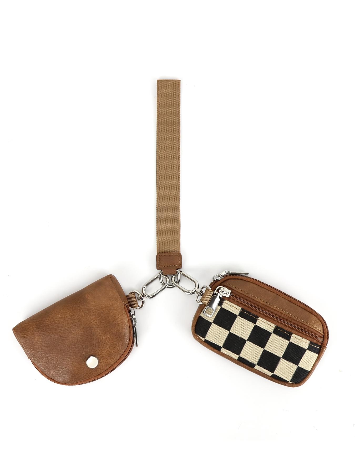 Women's Checkered Pattern Zipper Short Wallet with Detachable Keychain, Casual Versatile 2 in 1 Wristlet Wallet, Trendy All-match Card Holder for Daily Use, Card Holder Organizer