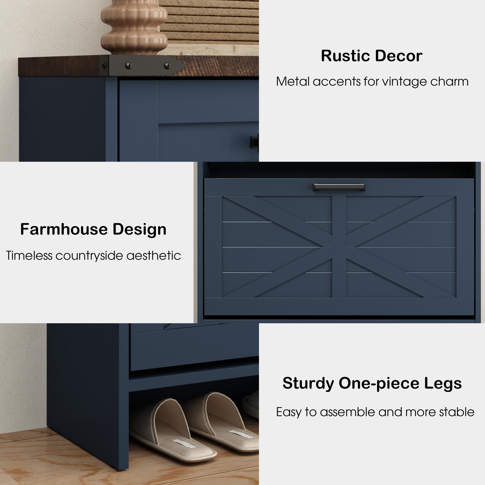 Farmhouse Shoe Storage Cabinet with 2 Hidden Flip Drawers & 2 Drawers – Narrow Freestanding Shoe Rack Organizer with Adjustable Shelves for Entryway Farmhouse Shoe Storage Cabinet with 2 Hidden Flip Drawers & 2 Drawers – Narrow Freestanding Shoe Rack Organizer with Adjustable Shelves for Entryway