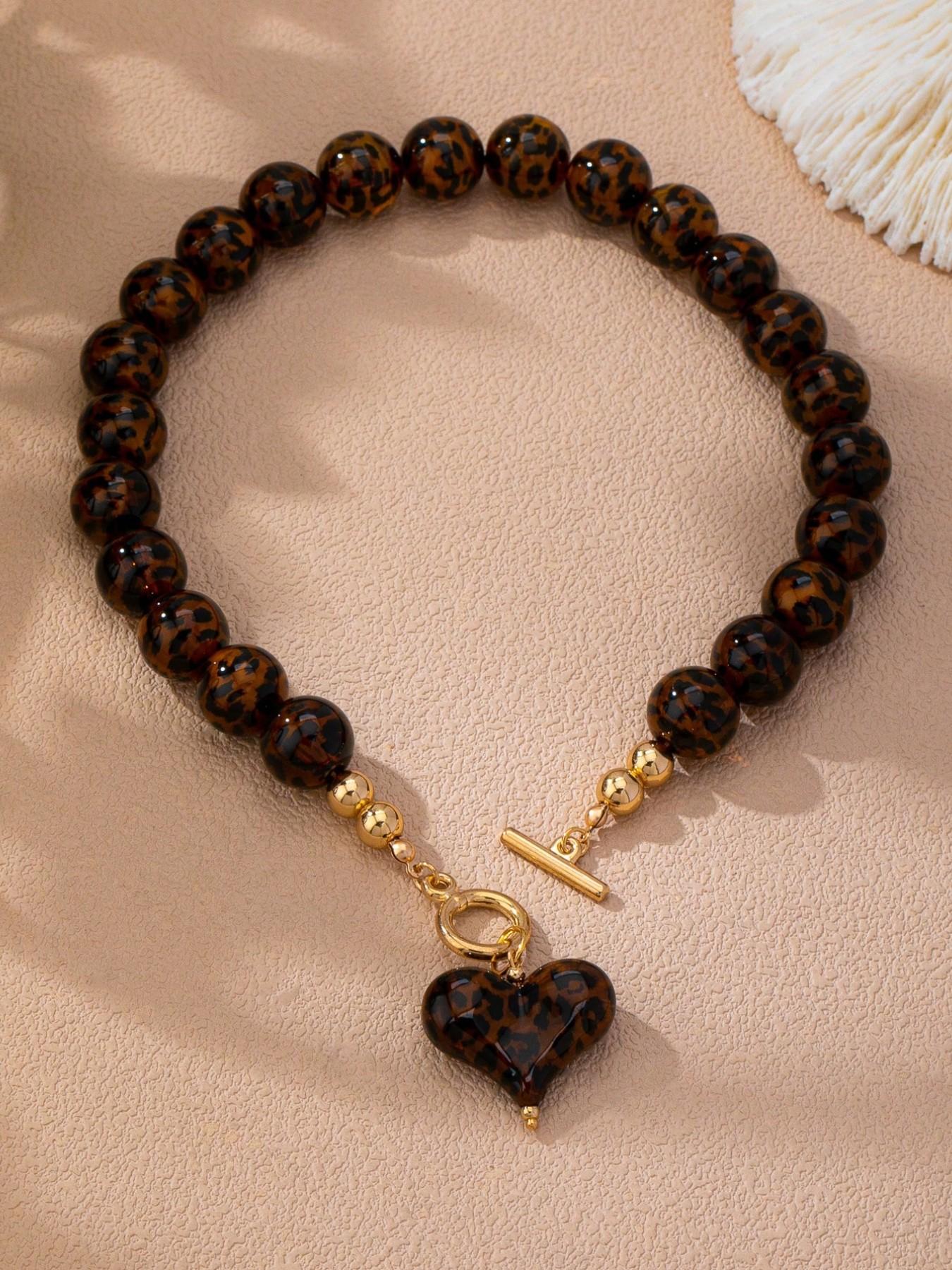 3Pcs Vintage Chunky Beaded Resin Heart Pendant Necklaces for Women, Statement Necklaces with Toggle Clasp, Trendy Jewelry Gift for Parties & Daily Wear, Casual Jewelry