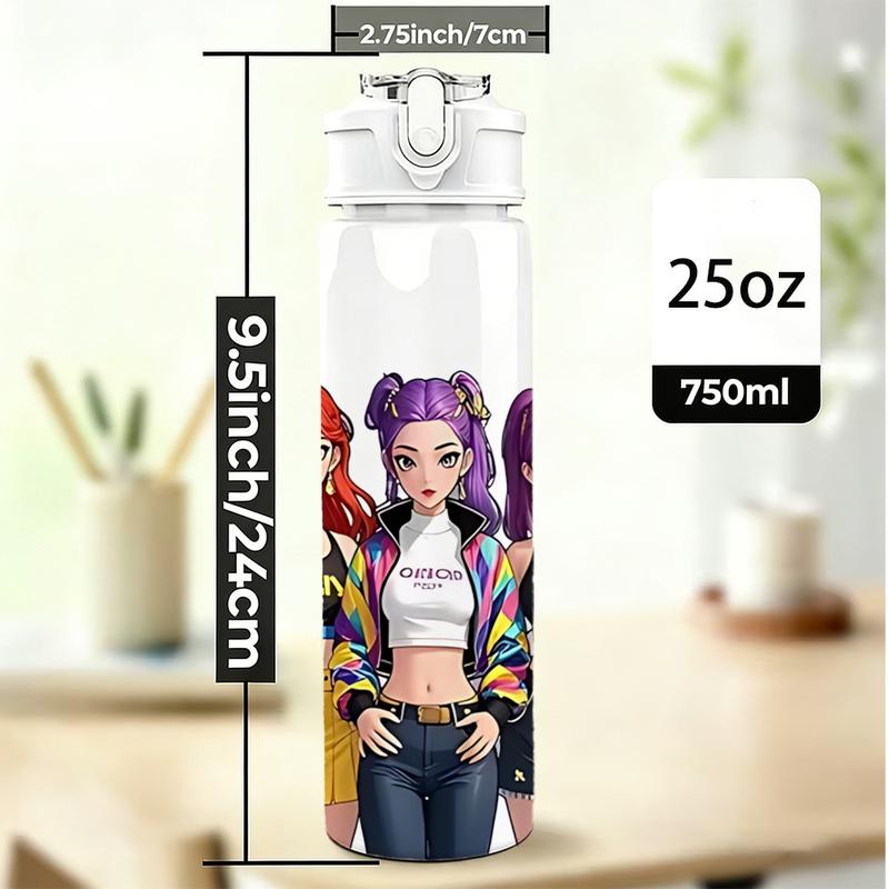 1pc Korean Pop Music Anime Plastic Water Cup with Leakproof Lid & Straw, Tumbler with Lid, Pop Design - 750ml/25oz Large Capacity Durable Plastic Cup for Gym, Travel, Office - Ideal Gift For Birthdays, Gym Hydration, Musicthemed Drinkware