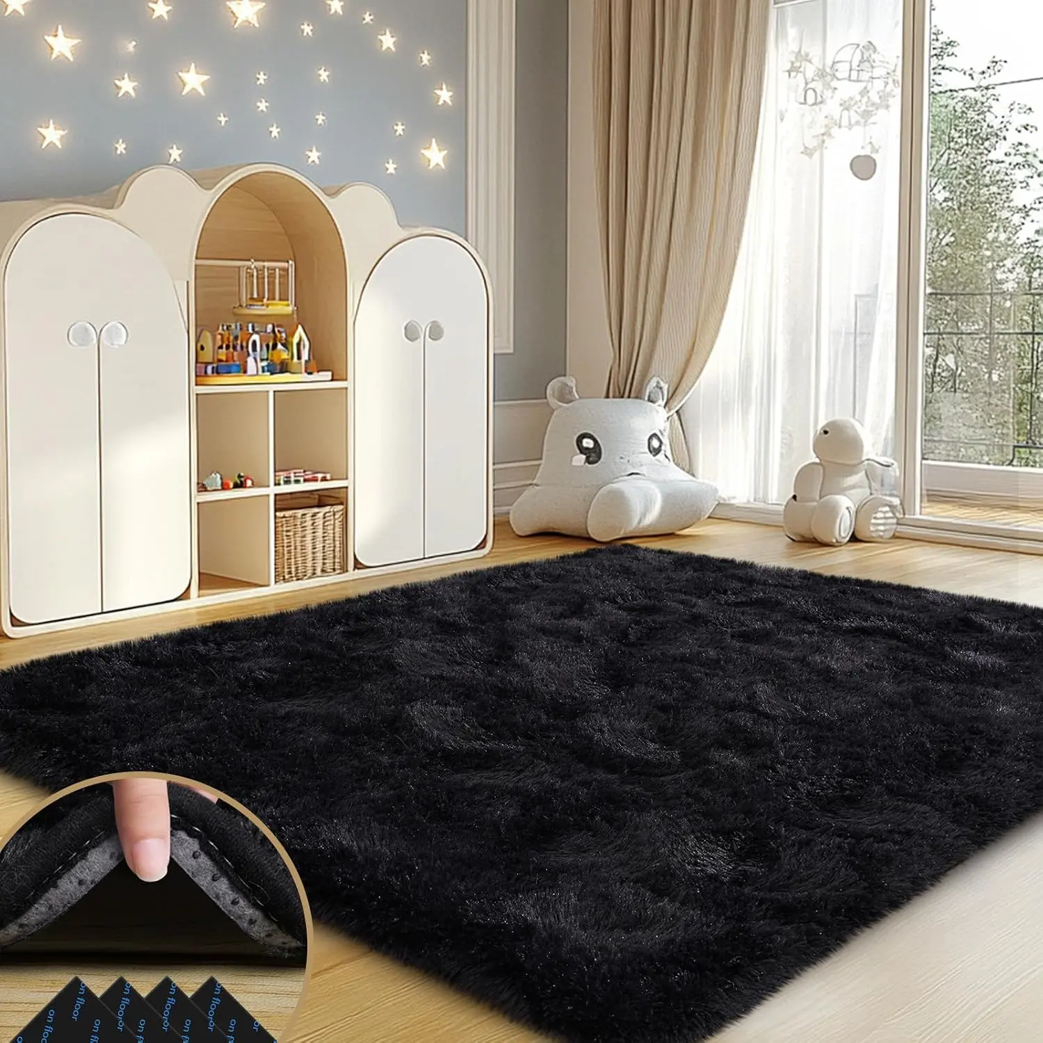 Black Rugs for Living Room, 4x6 Feet Large Fluffy Area Rugs for Bedroom, Soft Carpet Shag Kids Rug for Nursery, Bedside, Indoor, Dorm Decor,,decorative