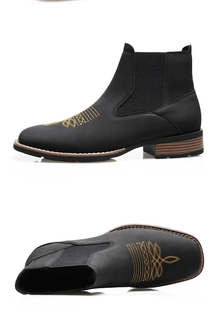 tabi shoes, embroidered Chelsea men's boots-unique European and American style, comfortable black men's shoes, cowboy boots men Footwear Flat Rubber Retro Design frye boots Men's Ultra Western Boot slip-on ankle boot cinturon affordable  Closed Insole