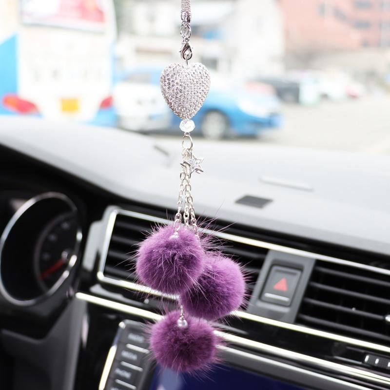 Fluffy Heart Rearview Mirror Charm, Cute Fuzzy Car Accessories for Women, Aesthetic Car Interior Hanging Decoration, Gift for Her