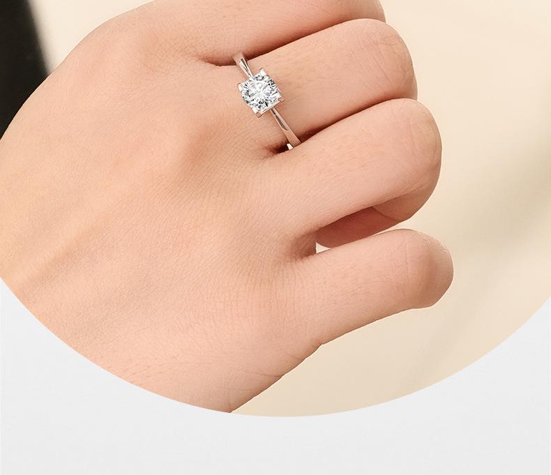 TikTok influencer cross-border Korean-style simple four-prong hollow zircon fashion imitation moissanite sparkling diamond open ring for women