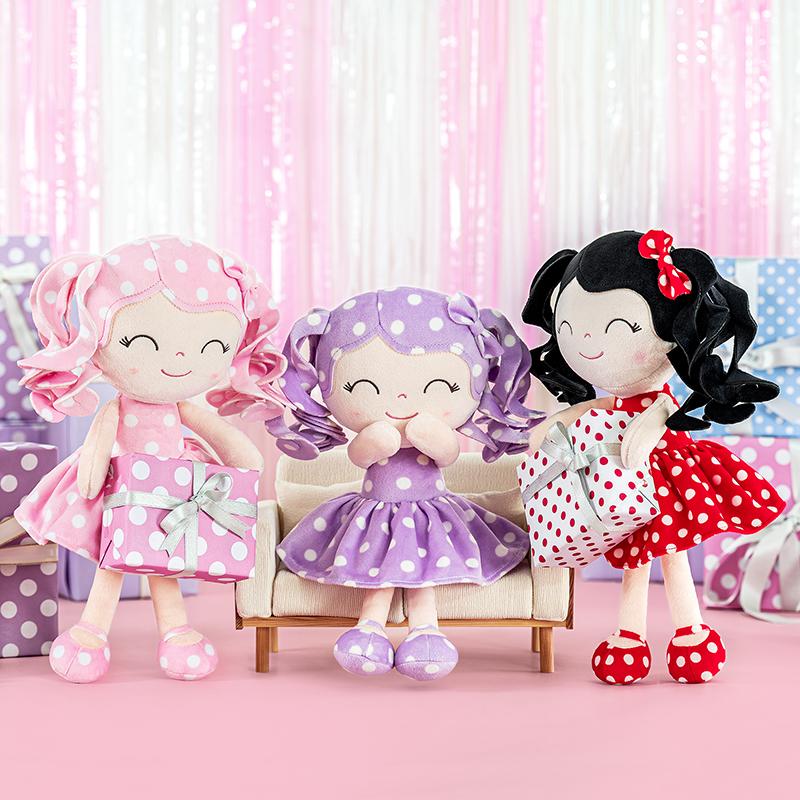 Gloveleya Valentine's Day gifts Doll for gift Soft Baby Girl Dolls with Curly Hair in Retro Polka Dot Dress, Cute Stuffed Cuddle Doll Toy, Perfect Birthday & Christmas Gift for Girls Ages 0-6, Adorable Nursery & Preschool Playtime Companion, 12 Inch
