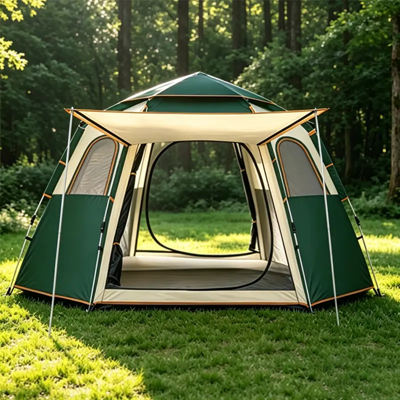 Pop-Up Hexagon Day Tent - 3-Second Setup, Portable, 3-4 Person Space, 280x240x160cm (7.9×7.9 ft Cabin), Cabin-Style Room, Breathable Mesh Roof, Family Outdoor Stuff for Adults, Camping & Beach Tent