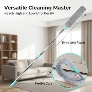 Extendable Microfiber Duster with Flexible Bendable Head, Extra Long Reach Cleaning Tool for High Ceilings, Furniture, Appliances & Hard-to-Reach Spaces