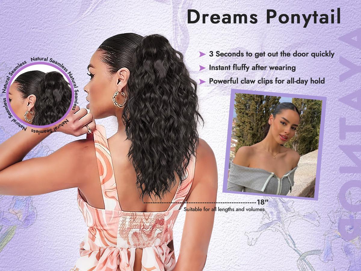 Isaic Hair 18 Inch Clip In Ponytail, Ponytail Extensions, Short Ponytail Women's Artificial Wig, Natural Fluffy Hair Volume for Daily Outing Wear