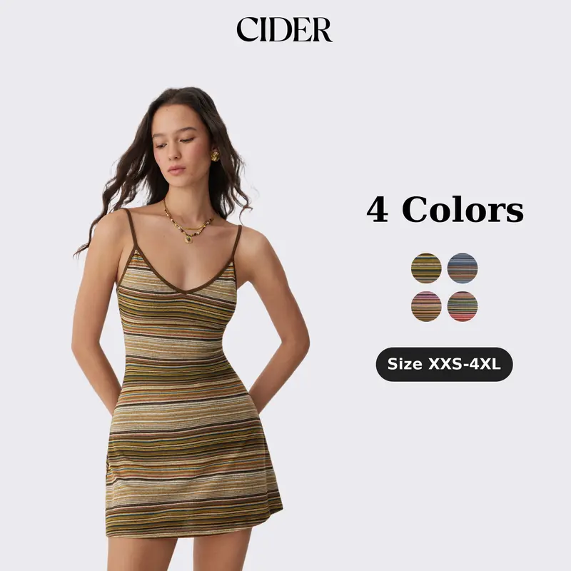 Cider Lightweight Knit V-neck Striped Flared Mini Dress