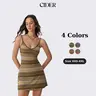 Cider Lightweight Knit V-neck Striped Flared Mini Dress