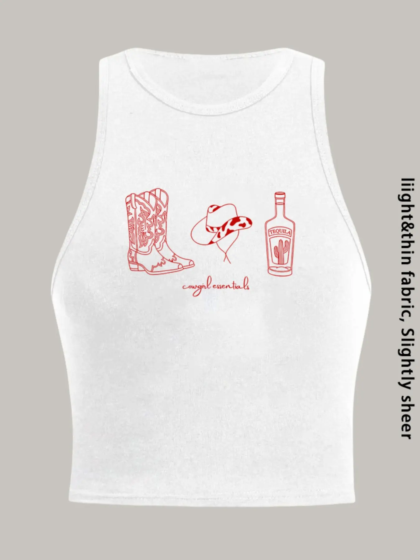 Women's Summer Fashion Sexy Tight-Fitting Tank Top, Denim Accents and Letter Print, Vintage Western Cowboy Sleeveless Vest, Aesthetic Vibe