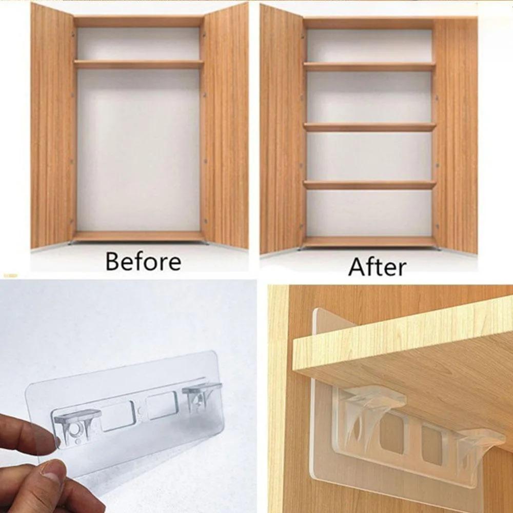 No Drill Shelf Supports, Heavy Duty Adhesive Brackets for Closet Organizer, Adjustable Dividers, Invisible Spacer, Bathroom & Kitchen Shelf Clips, Load-Bearing Removable Extenders, Wall Mounted Hooks, Moisture-Proof Storage Rack.