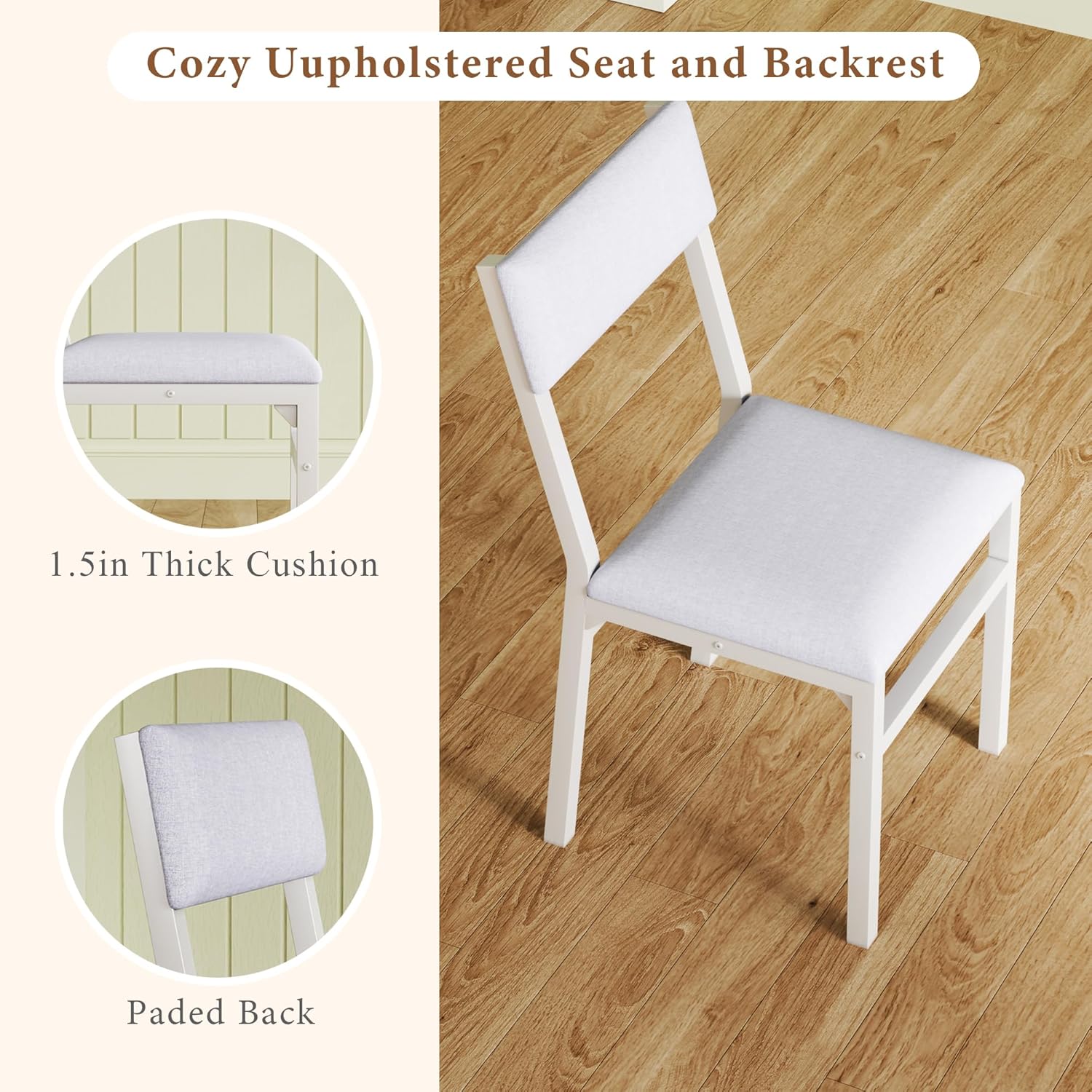 Dining Table Set for 4, Extendable Kitchen Table Cushion Chairs Set of 4, Rectangle Dining Table with Metal Frame & MDF Board, Folding for Small Apartment Saving Space, White