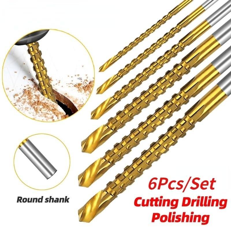 6 Piece Titanium Coated High Speed Steel Drill Bit Set, Step Drill Bits, Metal Processing & Wood Drilling, Sharp Teeth Design, Rust Proof Coating, Electric Tool Accessories, Cutting