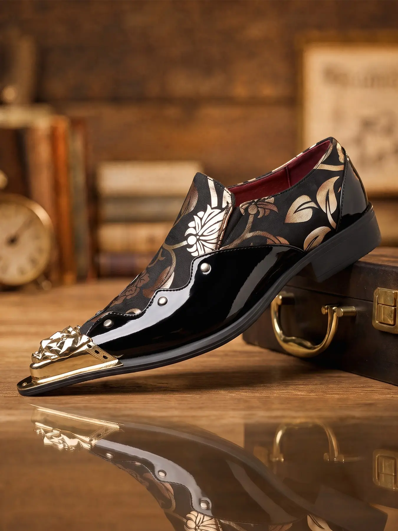 Men's Formal Loafer Shoes, Tuxedo Shoes, Vintage Fashion Stylish Elegant Nightclub Style Metal Head Print Perfect for Parties and Outings Closed, Footwear