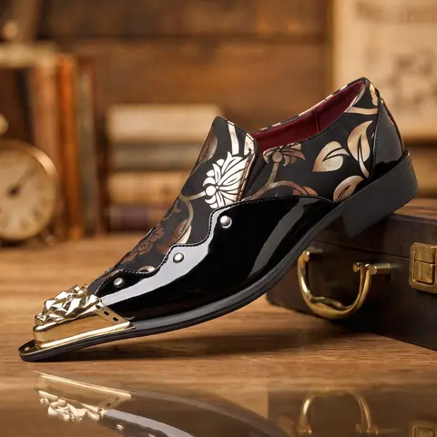Men's Formal Loafer Shoes, Vintage Fashion Stylish Elegant Nightclub Style Metal Head Print Perfect for Parties and Outings Closed, Footwear, British Fashion Shoes