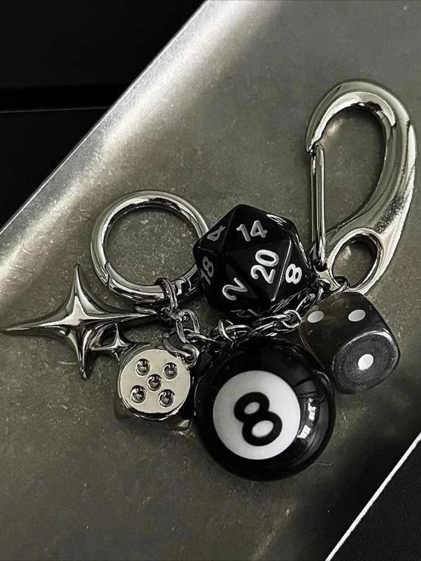 Trendy Y2K Creative Design Dice Keychain, Punk Fashion Unisex Bag Charm, Star-Shaped Pool Ball Key Ring, Unique Accessory for Men and Women, Keychain for Purse, Key Charms, Keychain Collectibles, Cool Keychains, Keyring