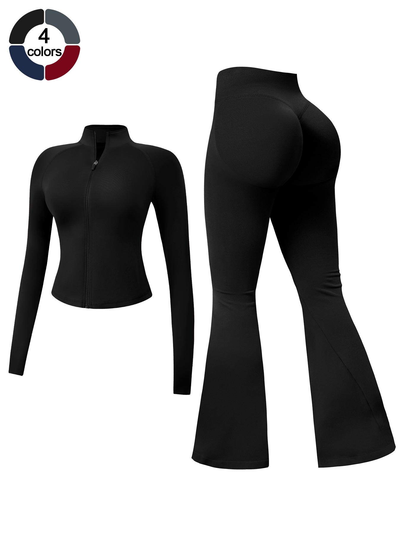 Women's 2-Piece Sportswear Set, Long Sleeve Slim Fit Top & High Waist Tight-Fitting Pants, Yoga Gym Running Comfortable Breathable, Sweatsuit Set, Athleisure Wear Set