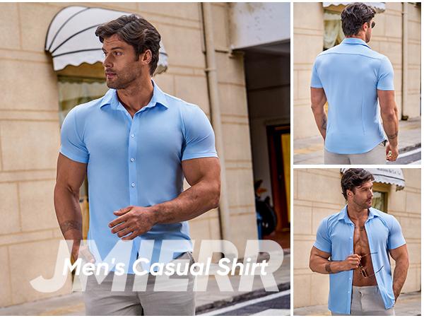JMIERR Mens 2 Pack Muscle Fit Dress Shirts Casual Button Down Shirt Short Sleeve Wrinkle-Free Shirts  Shortsleeve Menswear Top