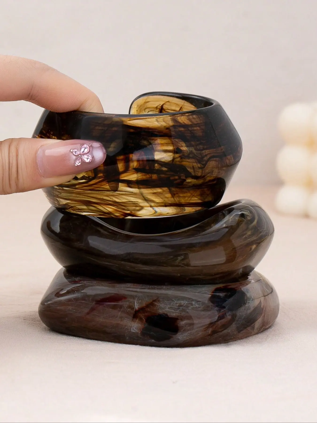3-Piece Turtle Shell Marble Resin Bracelet Set, Thick Acrylic Bracelets, Boho Style Bracelet, Vintage Bohemian Style Jewelry Gift, Handmade Accessories