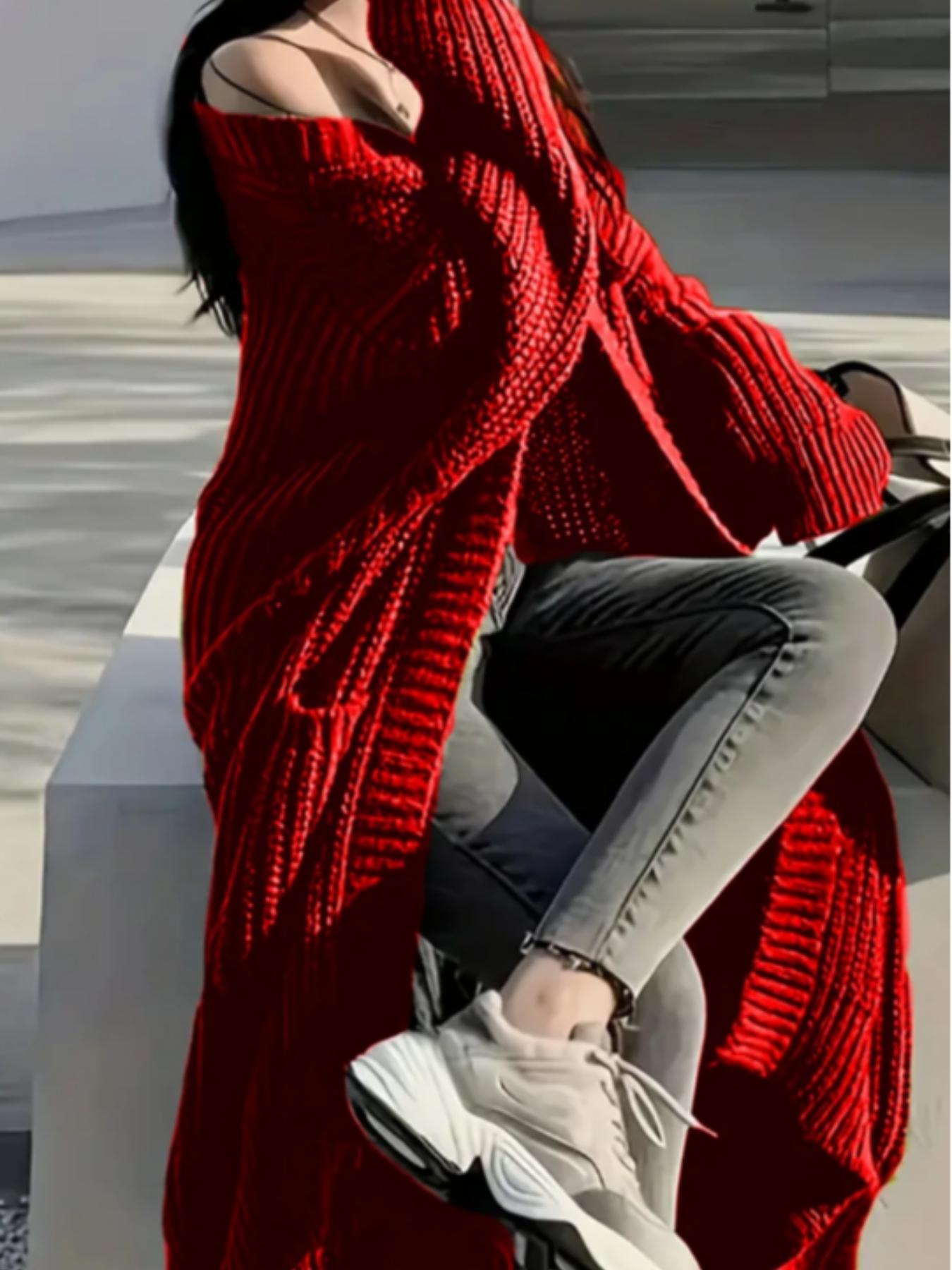 2026 Elegant Long Over Knee Sweater Cardigan For Women, Fall Winter New Casual Loose Thick Knit Coat, Trendy Fashion Outerwear, Knitted Cardigan Tops