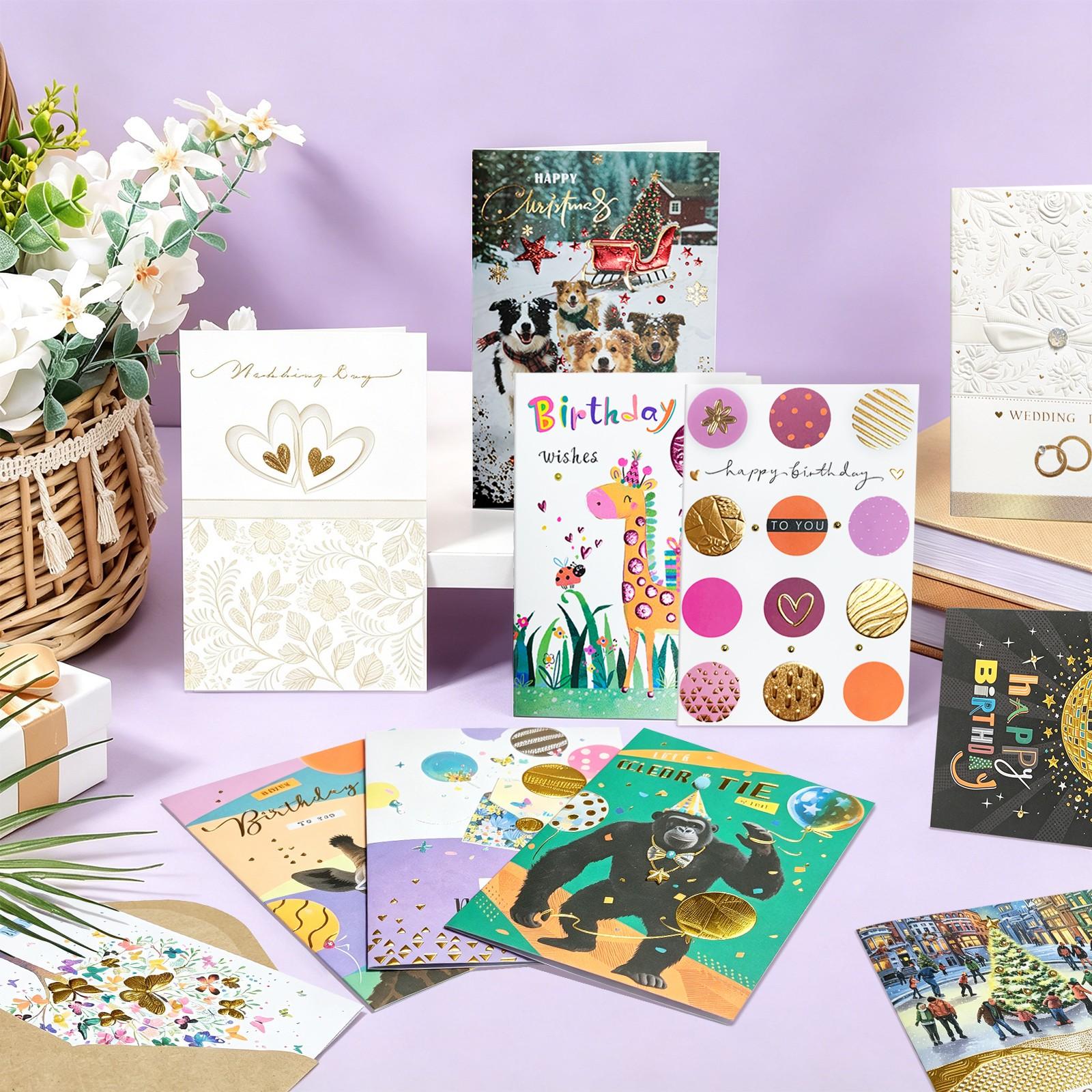11 pcs Greeting Cards Assortment Set with Envelopes, Fun Birthday Cards, Wedding and Christmas Holiday Cards, Gift Cards for Friends and Family