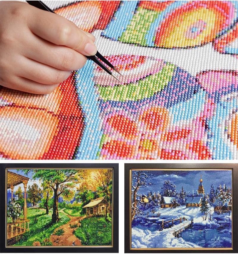 5D DIY Diamond Painting Making Kit - Trippy Psychedelic Space Moon Tattoo Girl With Headphones, Full Round & Square Drill Rhinestones, Waterproof Stress Relief Cross Stitch Craft Supplies, Adult Handmade Living Room Bedroom Wall Art Gift