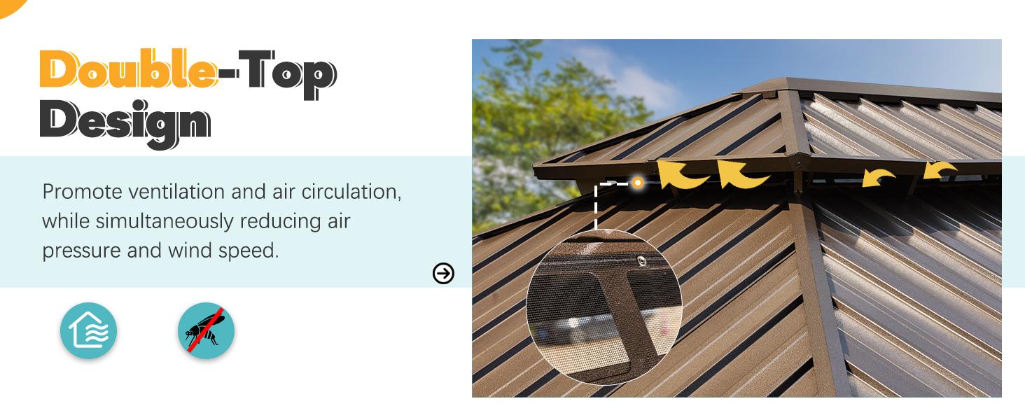 EROMMY Hardtop Gazebo with Galvanized Steel Roof, Double Metal Roof Gazebo with Aluminum Frame, Outdoor Gazebo with Curtains and Nettings, Canopy and Sunshade for Patio, Lawns, Backyard,Outdoor Furniture on Clearence