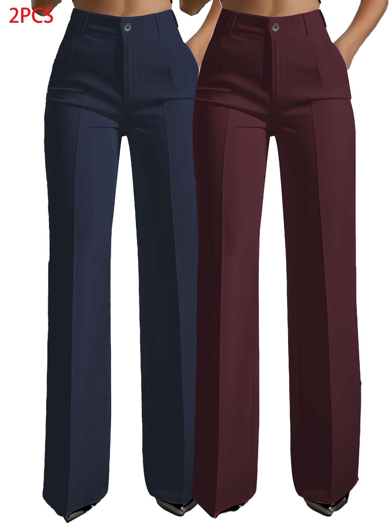 2pcs Women's High Waist Straight Leg Suit Pants, New Arrival, Simple Design, Flowy Fabric, Elegant Office Wear, Comfortable Daily Style