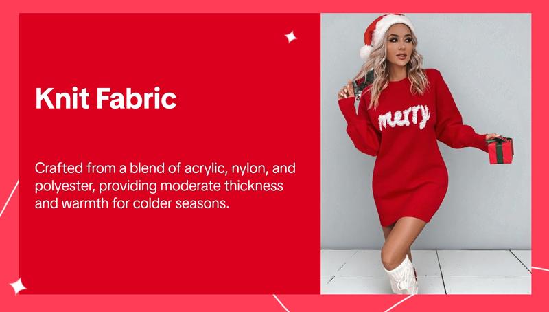 Women's Christmas Letter Print Drop Shoulder Sweater Dress, Casual Long Sleeve Round Neck Jumper Dress for Daily Outdoor Wear, Women Knitwear for Fall & Winter Women's Christmas Letter Print Drop Shoulder Sweater Dress, Casual Long Sleeve Round Neck Jumper Dress for Daily Outdoor Wear, Women Knitwear for Fall & Winter