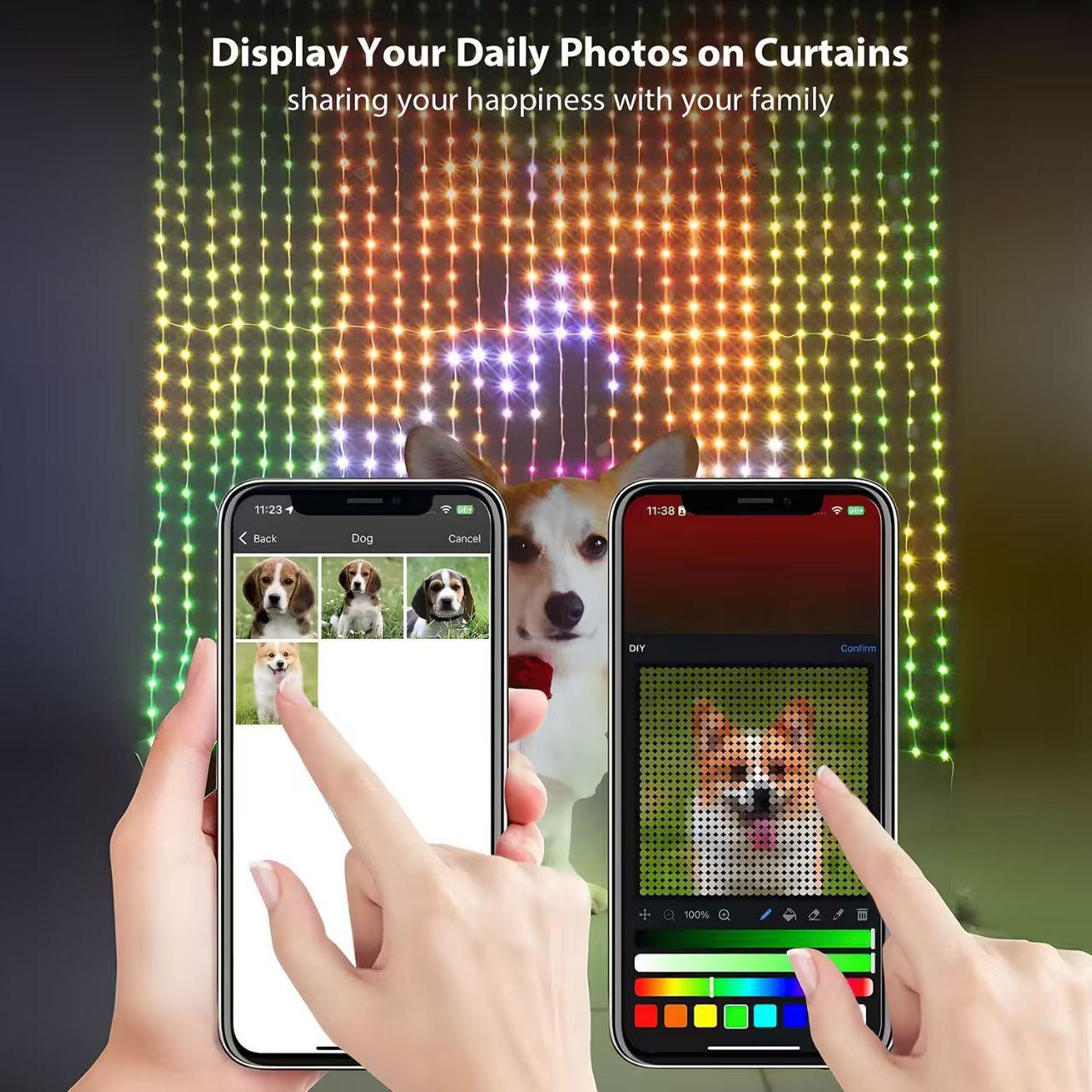 LED Intelligent Curtain Light IP65 RuB APP Control DIY Text & Pattern Fairy Tale Light for Home Decoration Halloween Christmas Holiday 400 LEDs 5V USB Rhythm Dynamic Effects