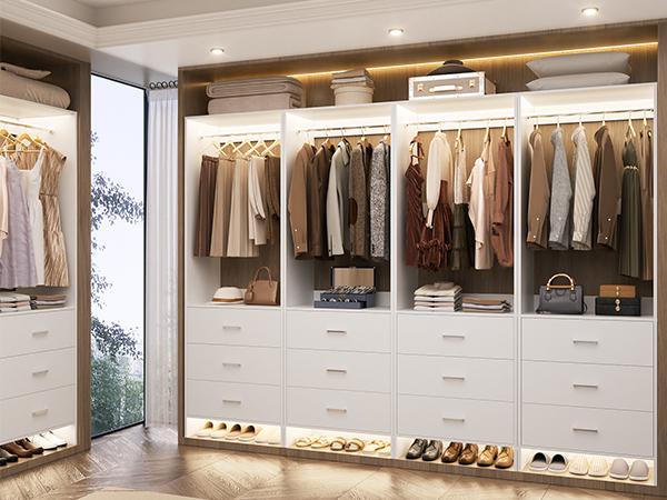 Freestanding 2FT Closet System with 3 Drawers, 24’’ Closet Organizer, Wood Closet Organizer System, Walk-in Closet or Small Closets Wardrobe, Clothes Rack with Hanging Rods