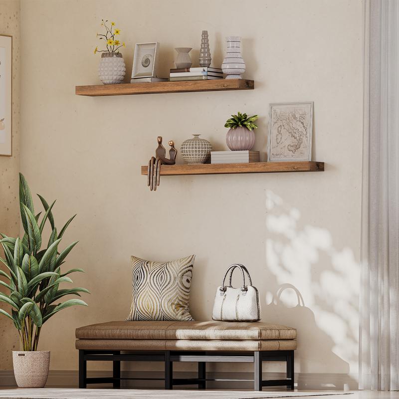 HOOBRO 47.2 Inch Floating Shelves, Wall Shelf Set of 2 with Invisible Brackets, for Wall Decor in Bathroom, Bedroom, Kitchen, Living Room, Toilet