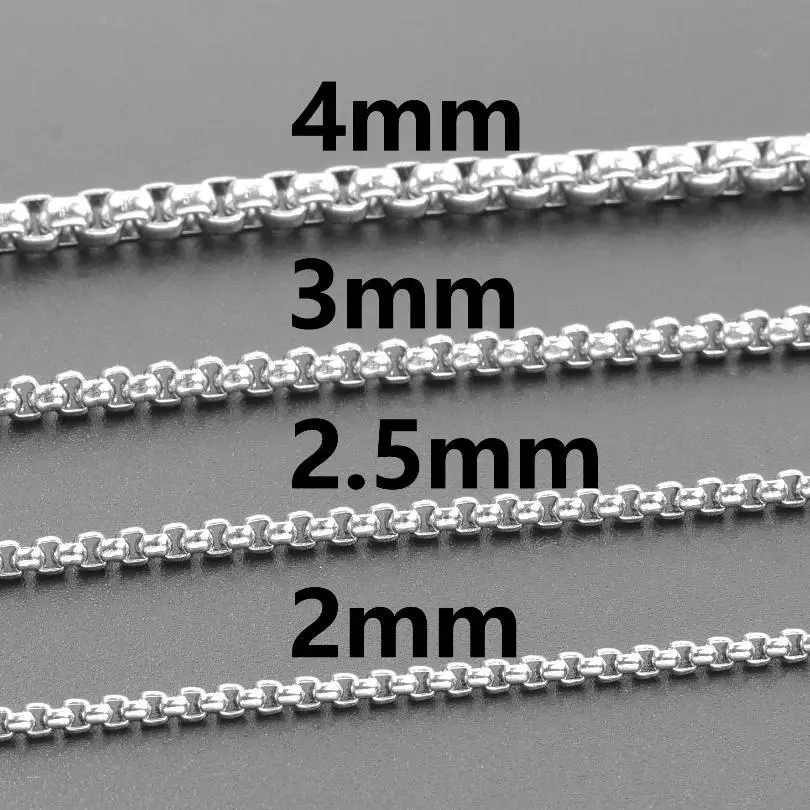2/2.5/3/4mm Stainless Steel Square Rolo Chain Necklaces For Women Men Accessories 40-90cm Long Chains Round Box Jewelry Bulk Set