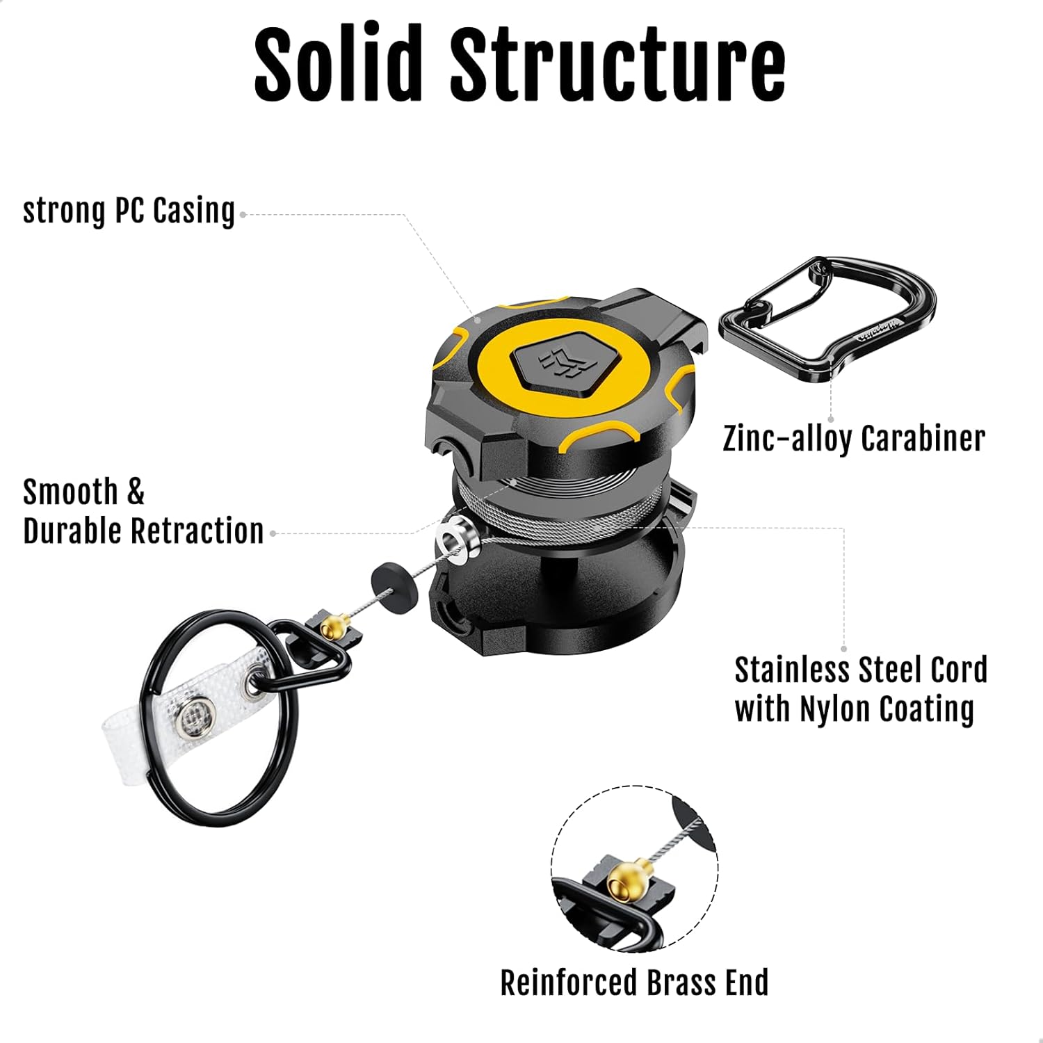 MNGARISTA 2-Pack Upgraded Retractable Keychain, 10 OZ Retraction, 31.5" Stainless Steel Cord, Heavy Duty Carabiner Badge Holder, ID Badge Reel with Badge Strap and Key Ring