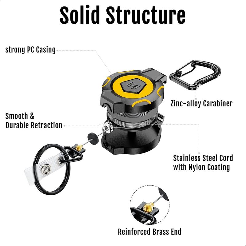 MNGARISTA 2-Pack Upgraded Retractable Keychain, 10 OZ Retraction, 31.5" Stainless Steel Cord, Heavy Duty Carabiner Badge Holder, ID Badge Reel with Badge Strap and Key Ring