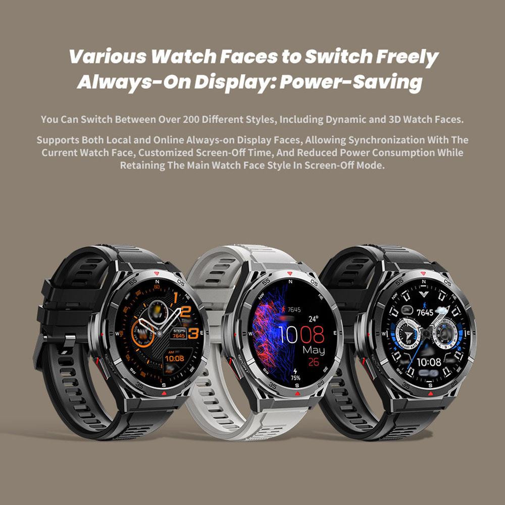 Outdoor sports 100+ sports mode, 1.43-inch full touch screen, 480mAh large-capacity battery, GPS tracking, wireless call, air pressure compass, voice assistant, message notification, compatible with IOS and Android, outdoor sports smartwatch