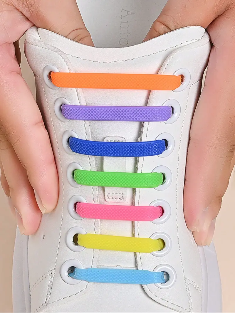 16-Piece Silicone Laces Shoelaces No-Tie Elastic Shoe Straps, Multicolor for Ice Skates Sports Shoes Casual Sneakers Stretchy Shoelaces Shoe Strings for Sneakers