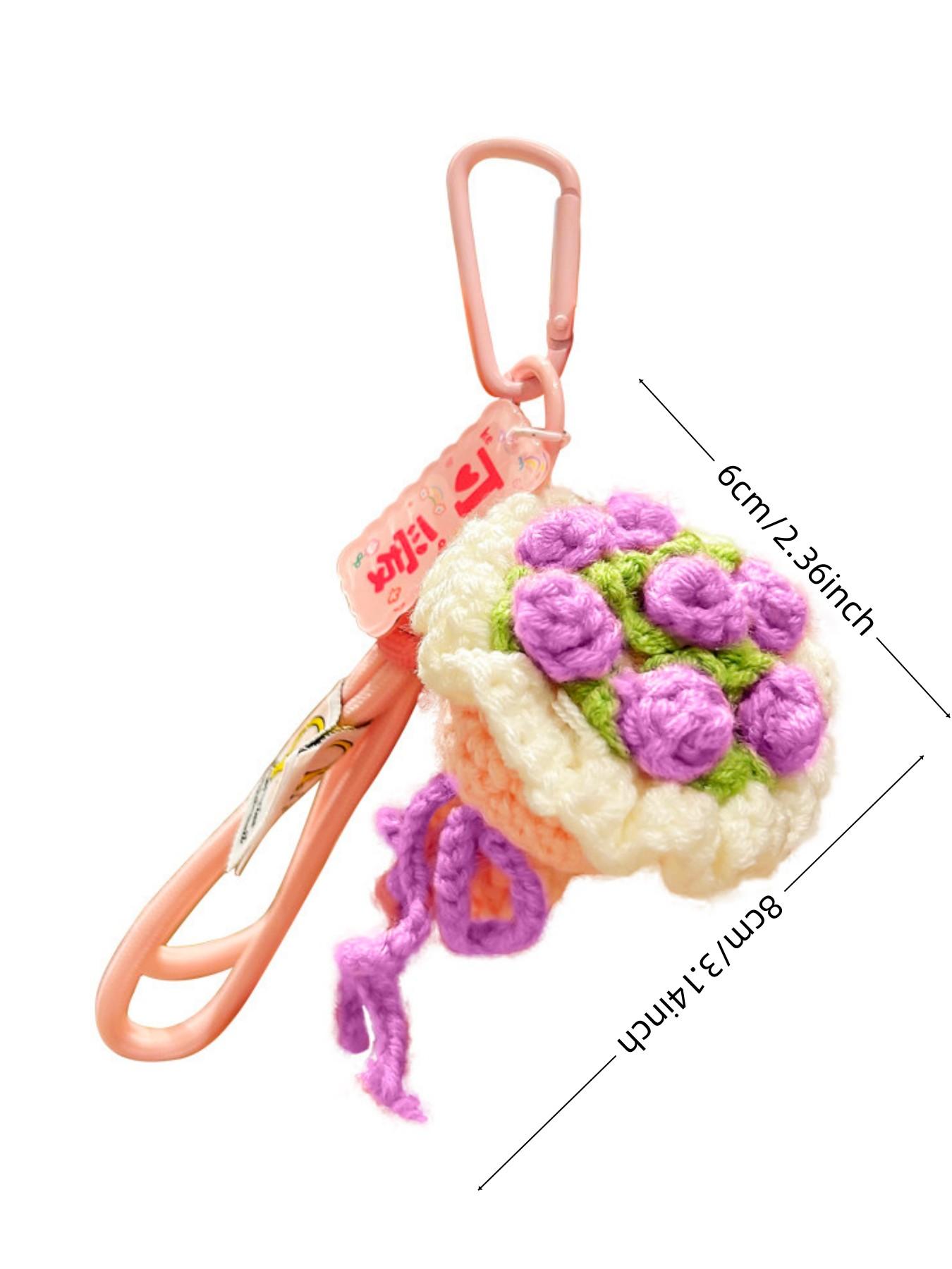 Handmade Crochet Mini Flower Bouquet Keychain Set Cute Knitted Rose Lavender Sunflower Pendant Key Ring Aesthetic Backpack Bag Charm Romantic Gift for Women Girls Her