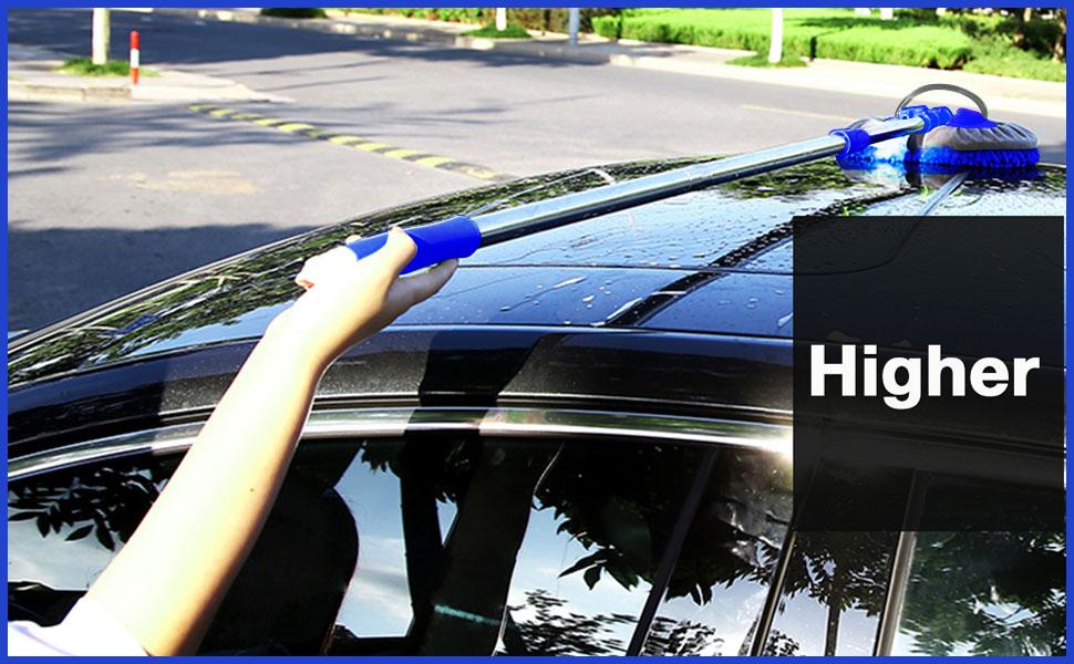 47.5" Car Wash Brush Mop car Cleaning brush Tool with Long Handle Kit for Washing Detailing Cars Truck, SUV, RV, Trailer, Boat 2 in 1 Chenille Microfiber Sponge Duster Not Hurt Paint Scratch Free Cleaner