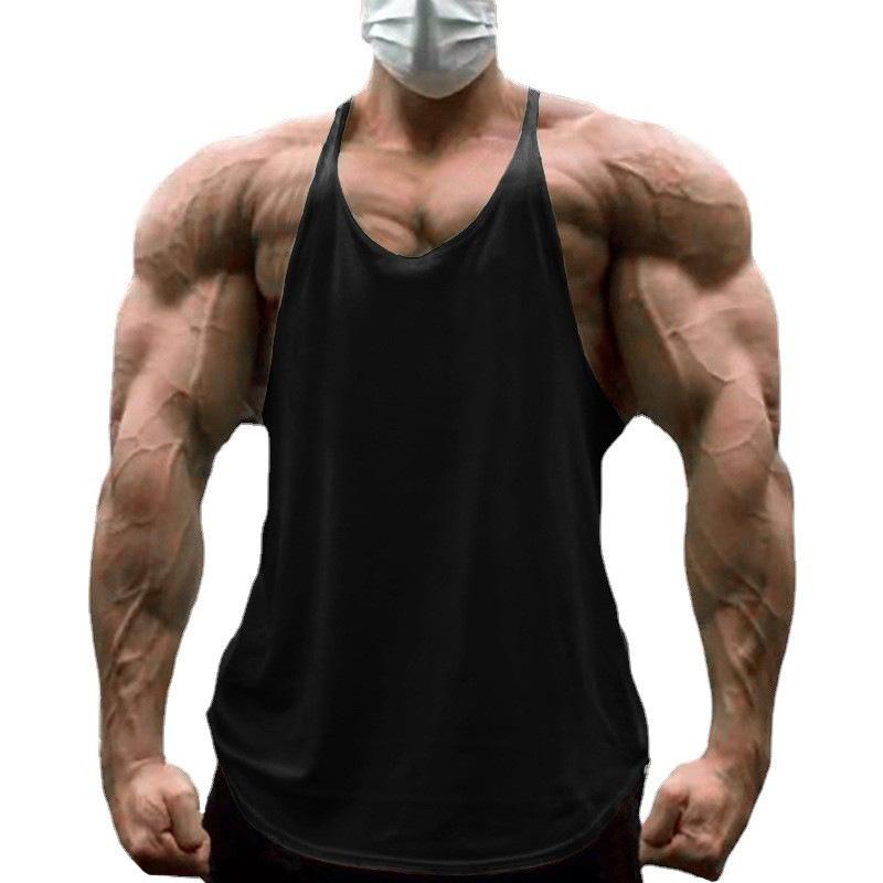 Men's Y-Back Crossback Cross Strap Pure Cotton Fitness Wear Sports Tank Top - Lightweight Short Sleeveless Gym Apparel with Curved Hem, Standard Sizes, Sporty Chic Knot Design for Gym Workouts