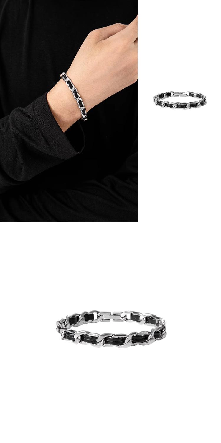 Titanium steel leather bracelet men's trend high-end sense personality niche design jewelry high-end bracelet Cuban wrist accessories