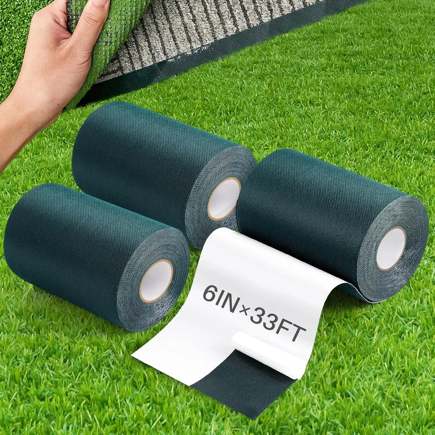 3 Rolls 6 in x 33 ft Artificial Turf Tape Artificial Grass Self Adhesive Turf Seam Tape for Artificial Lawn Carpet Jointing, Indoor Outdoor Rug, Pet Grass Mat Connecting