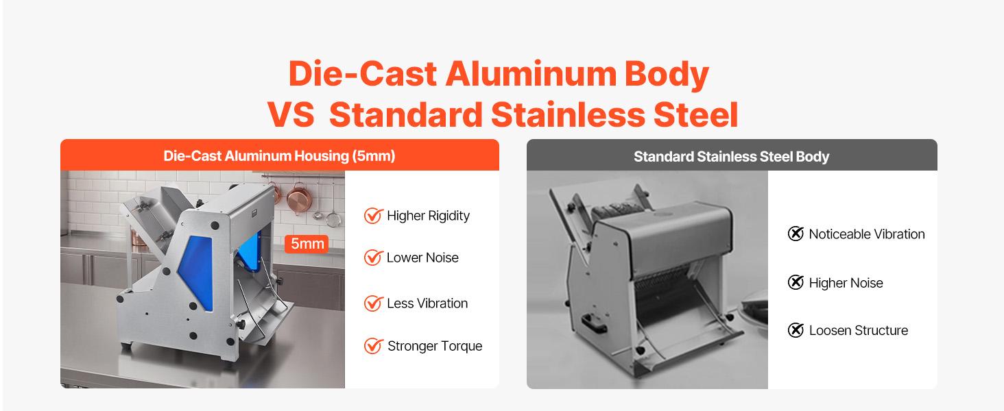 VEVOR Electric Bread Slicer, 370W Bread Slicing Machine, Die-Cast Aluminum Countertop Bread Cutter Machine for 12mm Slice Thickness, Commercial Home Use for Bakeries Restaurants, 120V